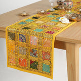 1 x RAW Customer Returns Patchwork Indian Cotton Table Runner Yellow 40x182 cm Decorative Rajasthani Hand Embroidered Colorful Luxury Coffee Dining Style Table Decoration - RRP €20.66