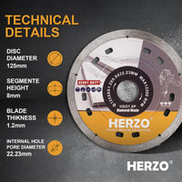 1 x RAW Customer Returns HERZO diamond cutting disc 125mm x 22.23mm, cutting disc for clean cutting of tiles, porcelain, ceramics, fine stoneware - RRP €17.05