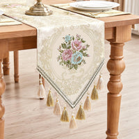 1 x RAW Customer Returns TOPLUXE Table Runner with Tassels, Floral Tablecloth for Dining Table Holiday Party Living Room Decoration 33x228cm, Beige  - RRP €44.99