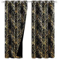 1 x Brand New FMFUNCTEX Metallic Branch Blackout Curtains Black Gold Foil Blackout Curtains with Eyelets Thermal Insulated Opaque Curtains for Living Room Bedroom Black Gold, 132 245cm  - RRP €44.99