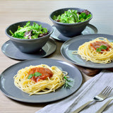 1 x Brand New Youngever Set of 18 Plastic Tableware, Plates 20CM 25CM , Bowls 1000ML , Service for 6 Dark Grey  - RRP €43.41