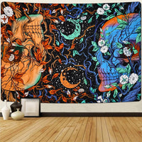 13 x Brand New Alishomtll Skeleton Tapestry, Black Wall Hanging Moon Phase Floral Tapestry, Natural Blue Orange Vine Wall Hanging Decorative Tapestry Bedroom 150x130cm - RRP €144.17