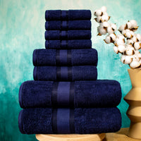 1 x RAW Customer Returns JAQAAR 8-piece towel set made of 100 cotton, OEKO Tex tested, 550 GSM very soft and super absorbent, 2 bath towels, 2 hand towels, 4 guest towels color navy blue . - RRP €44.99