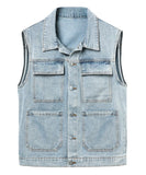 1 x RAW Customer Returns KTWOLEN Denim Vest Men s Denim Vest Outdoor Vest Leisure Sleeveless Denim Jackets Hunting Fishing Camping Vest with Many Pockets, Blue, XL - RRP €39.99