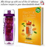 1 x RAW Customer Returns Hydracy Drinking Bottle for Fruit Spritzers 1L -Sport Water Bottle with Time Marker Long Infuser and Insulated Cover -Detox Sports Bottle 27 Delicious Recipes Infused Water eBook Gift - Purple - RRP €20.36