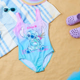 1 x RAW Customer Returns Disney Swimsuit Girls, One Piece Swimsuit Swimwear - Gifts for Girls Pink Blue Stitch, 4-5 Years  - RRP €16.49