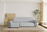 1 x RAW Customer Returns GAMUSI Sofa Cover - Practical Cotton Chaise Longue Sofa Cover 200 cm Left up to 230 cm Wide - Light Gray Striped Color - RRP €37.99