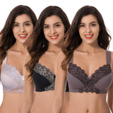 1 x RAW Customer Returns Curve Muse Plus Size Unlined Minimizer Wireless Bra with Embroidered Lace-3 Pack-Pink,Black,Gray-80G - RRP €54.65