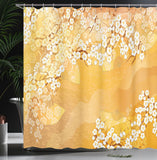 1 x RAW Customer Returns ABAKUHAUS Asian Shower Curtain, Flowers, Fabric Fabric Bathroom Decoration Set with Hooks, 175 x 180 cm, Marigold Cream - RRP €32.99