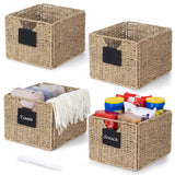 1 x RAW Customer Returns Set of 4 Rectangular Woven Seagrass Storage Baskets, Shelf Basket, Storage Basket, Natural Wicker Basket, for Bathroom, Living Room, 26.5 x 24 x 19 cm - RRP €49.99