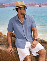 1 x RAW Customer Returns COOFANDY Linen Shirts Men Summer Shirt Short Sleeve Casual Shirts Button Down Linen Shirt Holiday Wedding Beach Shirt Deep Blue XXXL - RRP €33.99