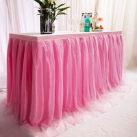 1 x RAW Customer Returns 9ft 274cm Pink Table Skirt, Romantic Tulle Desk Gauze, Table Decoration, Snowflake Wonderland Tutu Tablecloth, for Baby Shower, Wedding, Birthday, Party, Bar, Valentine s Day Christmas - RRP €30.77