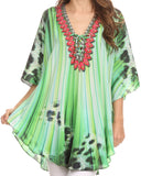 1 x Brand New Sakkas KF2020768AT - Balloon Top Tallulah Large Circle Blouse Poncho Top with Tie Neck Enclosure with Beading - Bright Green Multi - OS - RRP €51.99