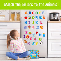 1 x RAW Customer Returns 52 Pieces Magnetic Capital Letters, Word Recognition Learning Tool for Children, Includes 26 Colorful Letters and 26 Corresponding Cartoon Pictures, Toddlers 3 4 5 Years Old - RRP €15.99