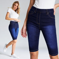 1 x RAW Customer Returns Shorts Women s Bermuda Jeans Women s Summer Elastic Waist Shorts Women s Jeans Jeggings Pants Elastic Short Jeans Summer Women s Clothing 36-48 Dark Blue, 16  - RRP €22.99