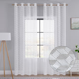 1 x Brand New FMFUNCTEX Light Beige Transparent Curtain with Eyelets Geometric Pattern Woven Modern Eyelet Curtain Translucent Decorative Curtain for Bedroom Living Room Children s Room 2 Pieces 132 x 245 cm W x H  - RRP €23.18