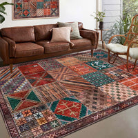 1 x RAW Customer Returns Rug-QJDDUP carpet living room large 200 x 300 cm colorful patchwork vintage design red brown green pink orange pattern living room carpet short pile soft modern washable non-slip - RRP €112.0