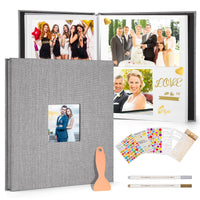 1 x RAW Customer Returns DazSpirit Self-Adhesive Linen Cover Photo Album, 20 Sheets 40 Pages, DIY Photo Album with Scraper and 2 Metal Pens, Ideal Family Wedding Album Grey  - RRP €22.8