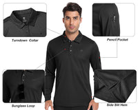 1 x RAW Customer Returns MoFiz Men s Polo Shirt Long Sleeve Golf Polo Shirt Classic Polo Shirt with Glasses Holder Button Placket Casual Sport Tennis T-Shirt Black XL - RRP €27.36