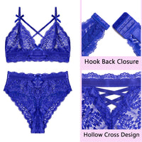 1 x RAW Customer Returns Aranmei Women s Plus Size Underwear Set Sexy Lingerie Deep V Lace Bra and Panty High Waist Bralette Set Cross Strap, Royal Blue, 4XL - RRP €19.99