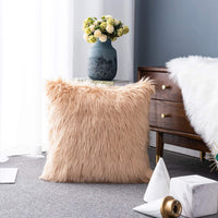 1 x Brand New LIGICKY Faux Fur Cushion Cover Plain Plush Soft Artificial Fur Throw Pillow Case Decorative Rectangle Cushion Decorative Cushion for Sofa Bedroom Car Khaki, 45 x 45 cm  - RRP €20.4