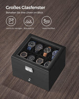 1 x RAW Customer Returns SONGMICS watch box, watch case with glass lid, 2 levels, watch case with removable watch cushions, watch box, gift idea, PU cover in black, velvet lining in black JWB016B01 - RRP €35.99