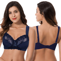 1 x RAW Customer Returns Curve Muse Plus Size Minimizer Unlined Wireless Bra with Lace Embroidery-3 Pack-Navy,Yellow,Black-95D - RRP €49.92