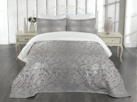 1 x RAW Customer Returns ABAKUHAUS Damask Bedspread Set, Royal Paisley Pattern, Set with Washable Pillow Shams, for Double Beds 264 x 220 cm, Gray - RRP €80.62