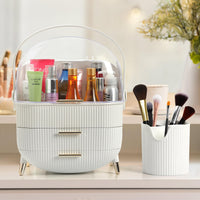 1 x RAW Customer Returns Winter Shore White Make Up Organizer with Brush Storage - Plastic Makeup Organizer with 3 Levels, Rotating Handle Transparent Lid - Waterproof Dustproof Cosmetic Storage - RRP €42.29