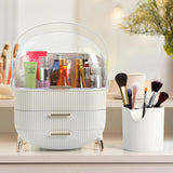 1 x RAW Customer Returns Winter Shore White Make Up Organizer with Brush Storage - Plastic Makeup Organizer with 3 Levels, Rotating Handle Transparent Lid - Waterproof Dustproof Cosmetic Storage - RRP €42.29