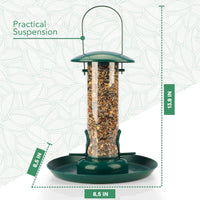 1 x RAW Customer Returns WILDLIFE FRIEND Column Shaped Bird Feeder, Grain Feeder with XL Plate, Green, Hanging Feeder with Perching Place, Provides Food for Wild Birds All Year Round - RRP €18.99