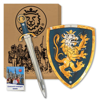 1 x RAW Customer Returns Liontouch - Noble Knight Sword and Shield, Blue Medieval Foam Play Set for Children with Golden Lion Theme Safe Weapons and Battle Armor for Disguises and Costumes - RRP €30.24