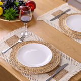 1 x RAW Customer Returns Zology Handmade Boho Placemats Set of 6 Natural Cotton Burlap and Water Straw Woven Combination Table Mats Macrame Decor and Farmhouse Style Placemats for Dining Table Kitchen - RRP €39.34