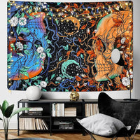 13 x Brand New Alishomtll Skeleton Tapestry, Black Wall Hanging Moon Phase Floral Tapestry, Natural Blue Orange Vine Wall Hanging Decorative Tapestry Bedroom 150x130cm - RRP €144.17