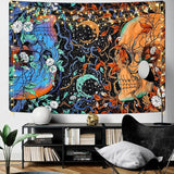 13 x Brand New Alishomtll Skeleton Tapestry, Black Wall Hanging Moon Phase Floral Tapestry, Natural Blue Orange Vine Wall Hanging Decorative Tapestry Bedroom 150x130cm - RRP €144.17