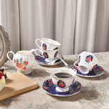 1 x Brand New fanquare 21-piece porcelain afternoon tea service, red floral coffee service for 6 people, with teapot, sugar bowl, milk jug and teaspoon - RRP €79.99