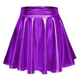 1 x RAW Customer Returns EXCHIC Women s Shiny Metallic Skater Mini Skirt Fashion Elastic Flared Mini Skirt S, Purple  - RRP €19.14