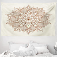 1 x RAW Customer Returns ABAKUHAUS Beige Wall Tapestry and Soft Bedspread, Mandala Flower Lace Ethnic Circle Ornament Pattern Retro Artistic Oriental Universe, Vivid Digital Print, 230 x 140 cm, Ivory - RRP €21.77