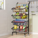 2 x RAW Customer Returns COVAODQ Vegetable rack for kitchen, stackable fruit basket vegetables, storage trolley kitchen trolley with lockable wheels and wooden top, for bathroom, kitchen, office wooden handle  - RRP €99.98