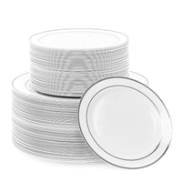 1 x RAW Customer Returns MATANA 120 Premium White Plastic Plates with Silver Rim, 2 Sizes - Unbreakable Reusable Plastic Plates, Party Plates for Weddings, Birthdays, Parties - Elegant Sturdy Party Tableware - RRP €59.99