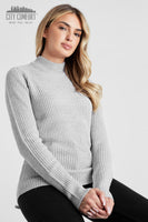 1 x Brand New CityComfort women s sweater with stand-up collar, knitted women s sweater M, gray melange  - RRP €17.53