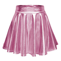 1 x RAW Customer Returns EXCHIC Women s Metallic Pleated Mini Skater Skirt XL, Pink  - RRP €19.14