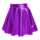 1 x RAW Customer Returns EXCHIC Women s Shiny Metallic Skater Mini Skirt Fashion Elastic Flared Mini Skirt S, Purple  - RRP €19.14