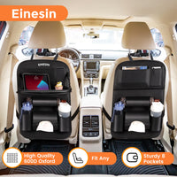 1 x RAW Customer Returns Einesin Car Seat Organizer with Table, Car Back Seat Organizer for Kids, Multifunctional Waterproof Back Seat Organizer with Folding Table, Tablet Bag and Many Pockets Black, 2 Pack  - RRP €38.16