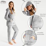 1 x RAW Customer Returns CityComfort Women s Pajamas, Elegant Two-Piece Winter Fleece Pajamas with Hood S-XL Medium Grey, M  - RRP €28.51