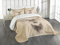 1 x RAW Customer Returns ABAKUHAUS Deer Bedspread Set, Deer Portrait with Dots, Set with Pillowcases No Fading, for Double Beds 264 x 220 cm, Brown Cream - RRP €79.95