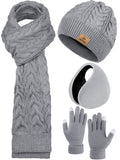 3 x Brand New URATOT 4 Pack Winter Knitted Set Thick Knitted Hat Scarf Gloves Ear Warmers for Men or Women - RRP €63.51