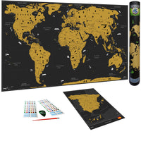 1 x RAW Customer Returns WIDETA Scratch off World Map in Spanish Large Format Poster 82 x 43 cm Including Map of Spain, Stickers and Scratching Tool - RRP €21.91