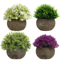 1 x RAW Customer Returns BELLE VOUS Mini Green, Purple White Artificial Plants Set 4 Pack - Small Artificial Plants in Pots for Indoor Outdoor Use - Artificial Flower Decoration for Home, Office, Bathroom, Kitchen, Desk and Shelf - RRP €28.64