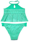 1 x RAW Customer Returns SHEKINI Girls Two Piece Bikini Swimsuit Backless Kids Teenager Cute Swimwear Cutout Girls Swimwear Swimsuit Tankini Set 12-14 Years, Green C  - RRP €26.21